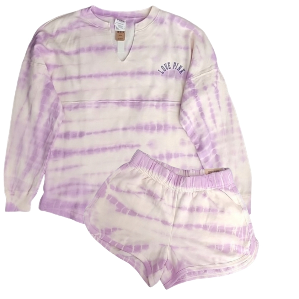 Victoria Secret Love Pink Varsity crew sweater Shorts set. Size XS